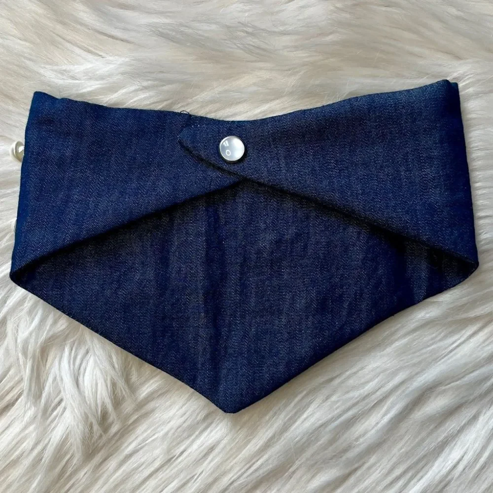The Marilyn Denim & Pearl Dog Bandana Blue and White